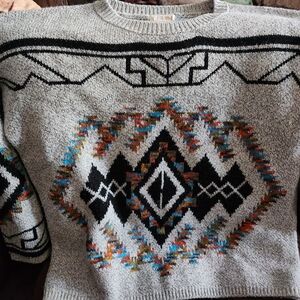 Gray Aztec-Pattern Crewneck Sweater - Men